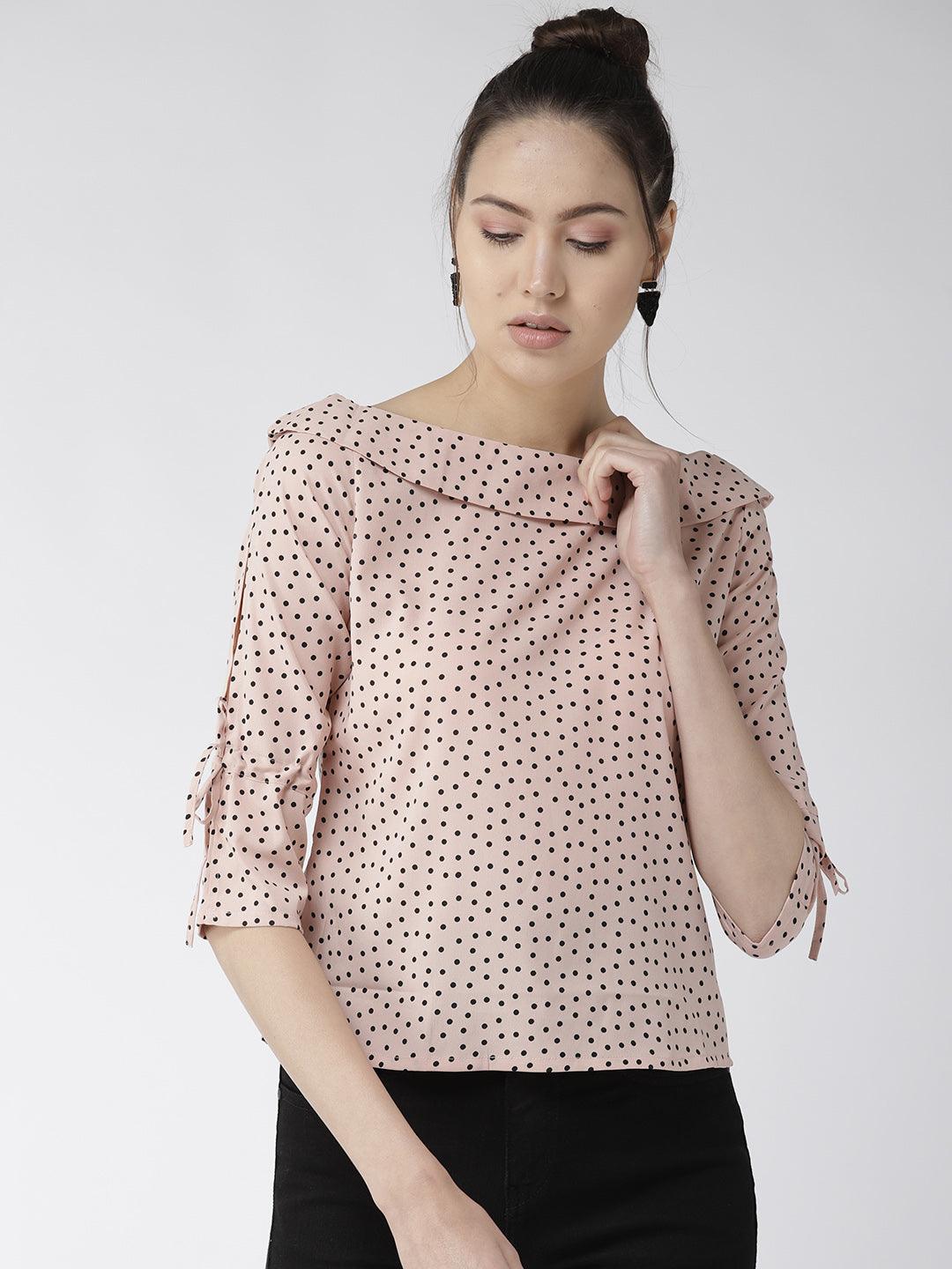 style quotient women polka printed polycrepe smart casual top-Tops-StyleQuotient