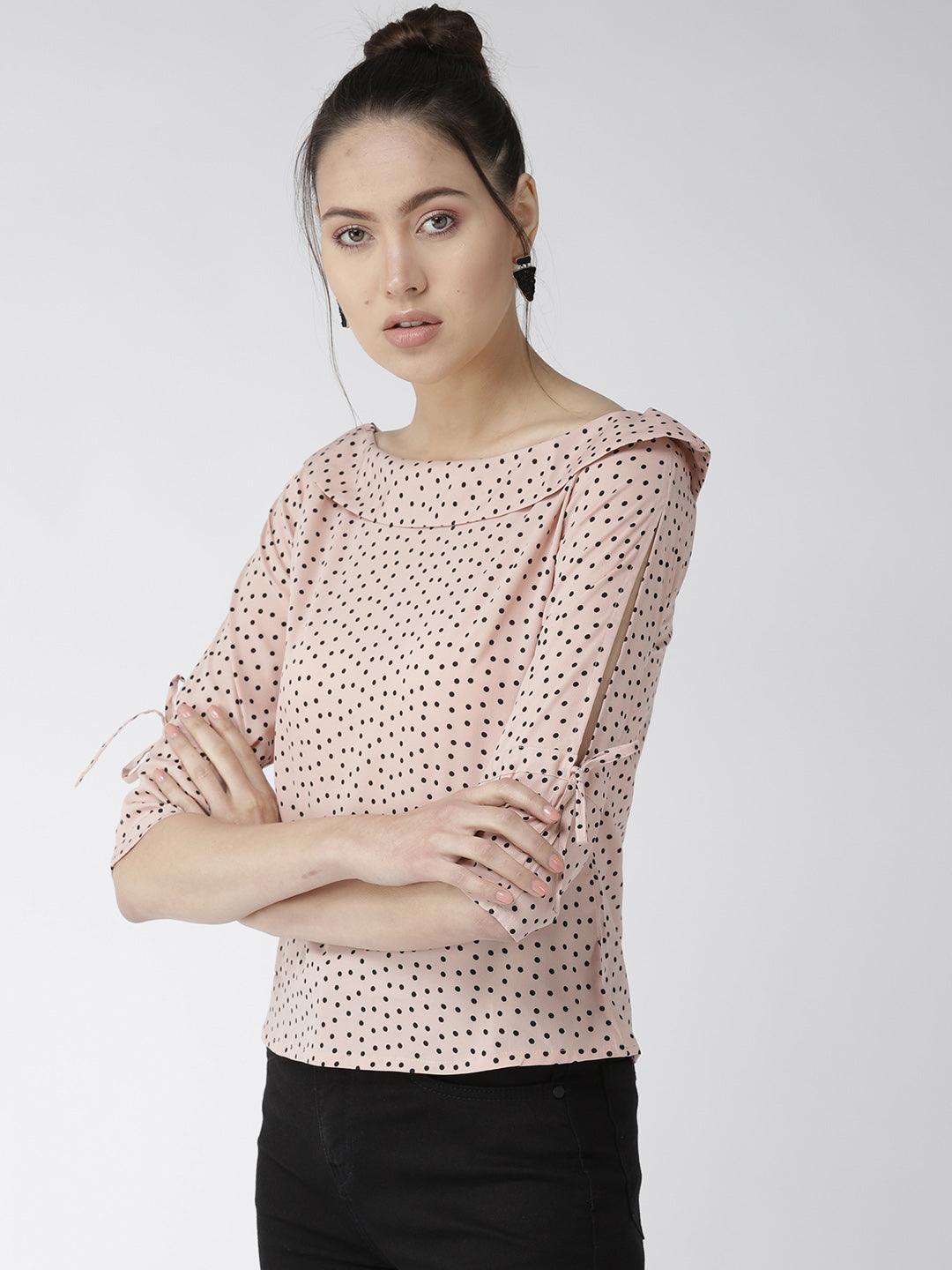 style quotient women polka printed polycrepe smart casual top-Tops-StyleQuotient