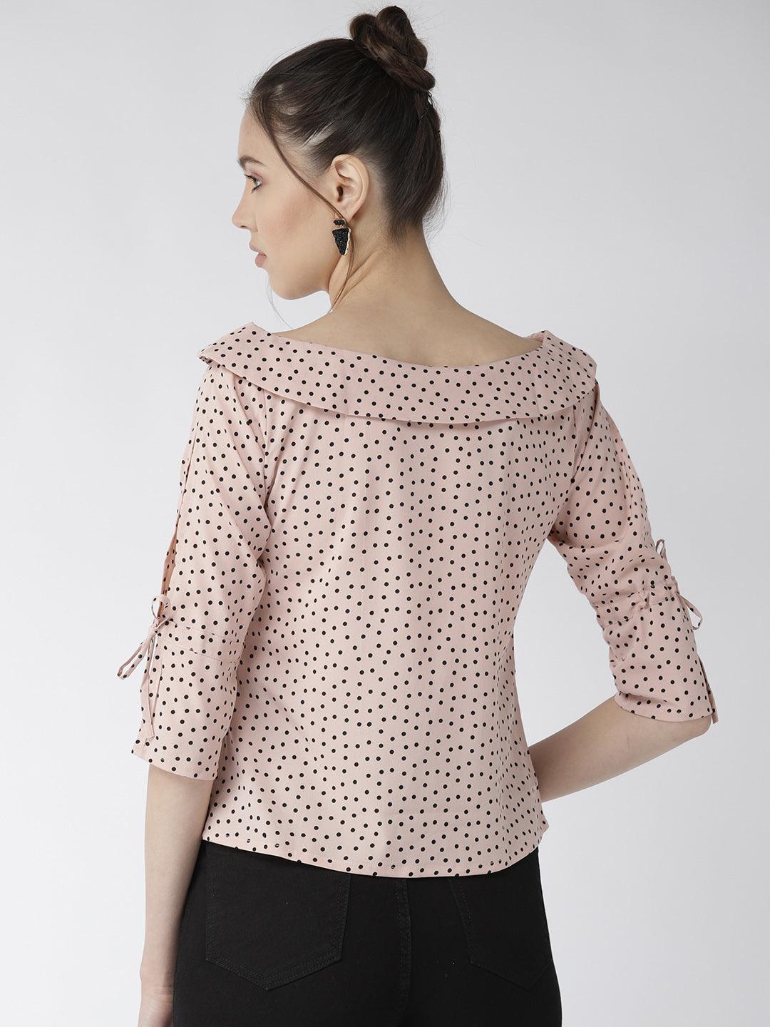 style quotient women polka printed polycrepe smart casual top-Tops-StyleQuotient