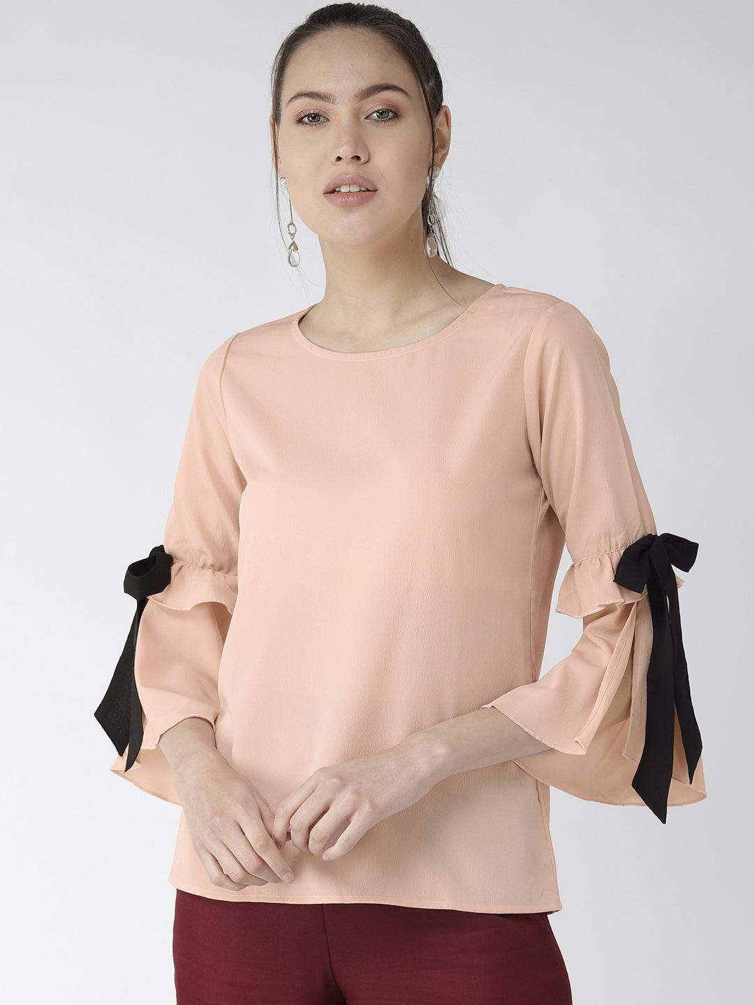 Women Peach-Coloured Solid Top-Tops-StyleQuotient