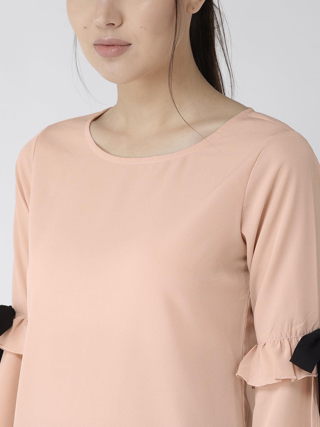 Women Peach-Coloured Solid Top-Tops-StyleQuotient