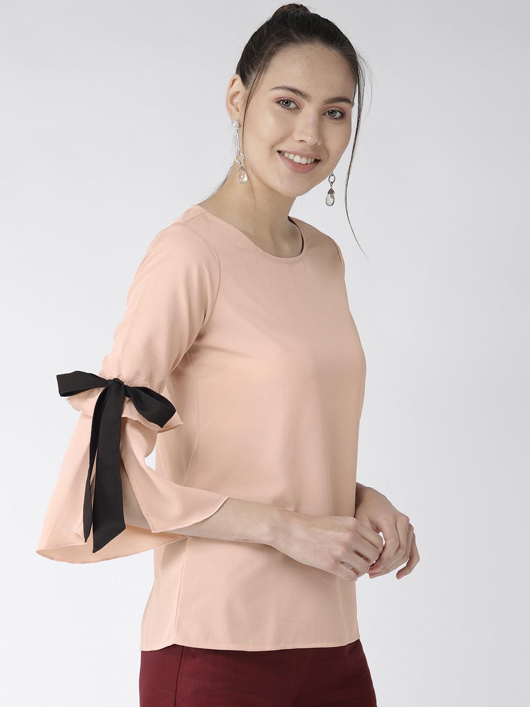 Women Peach-Coloured Solid Top-Tops-StyleQuotient