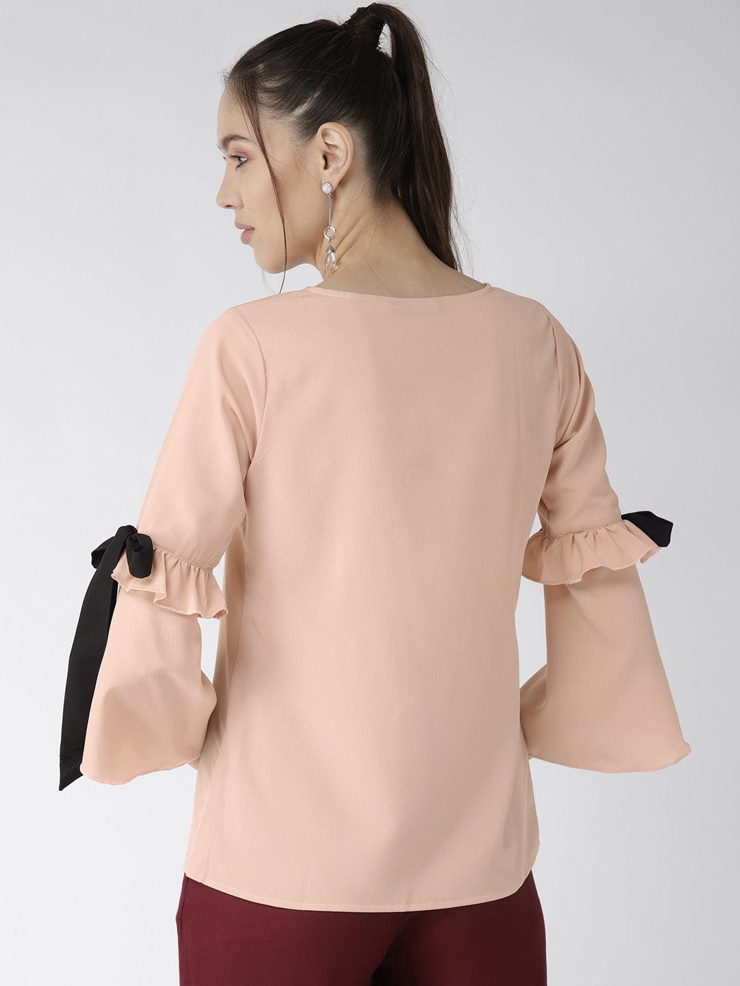 Women Peach-Coloured Solid Top-Tops-StyleQuotient