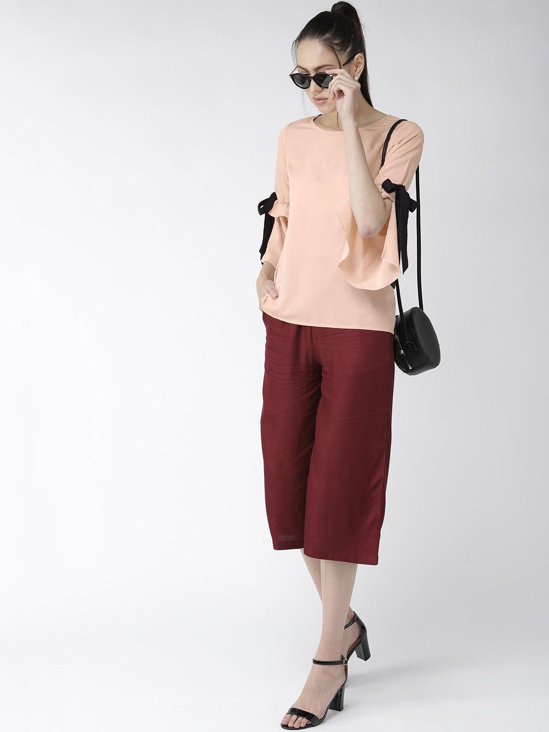 Women Peach-Coloured Solid Top-Tops-StyleQuotient