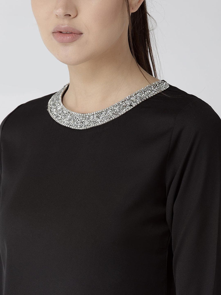 Women Black Solid Top-Tops-StyleQuotient