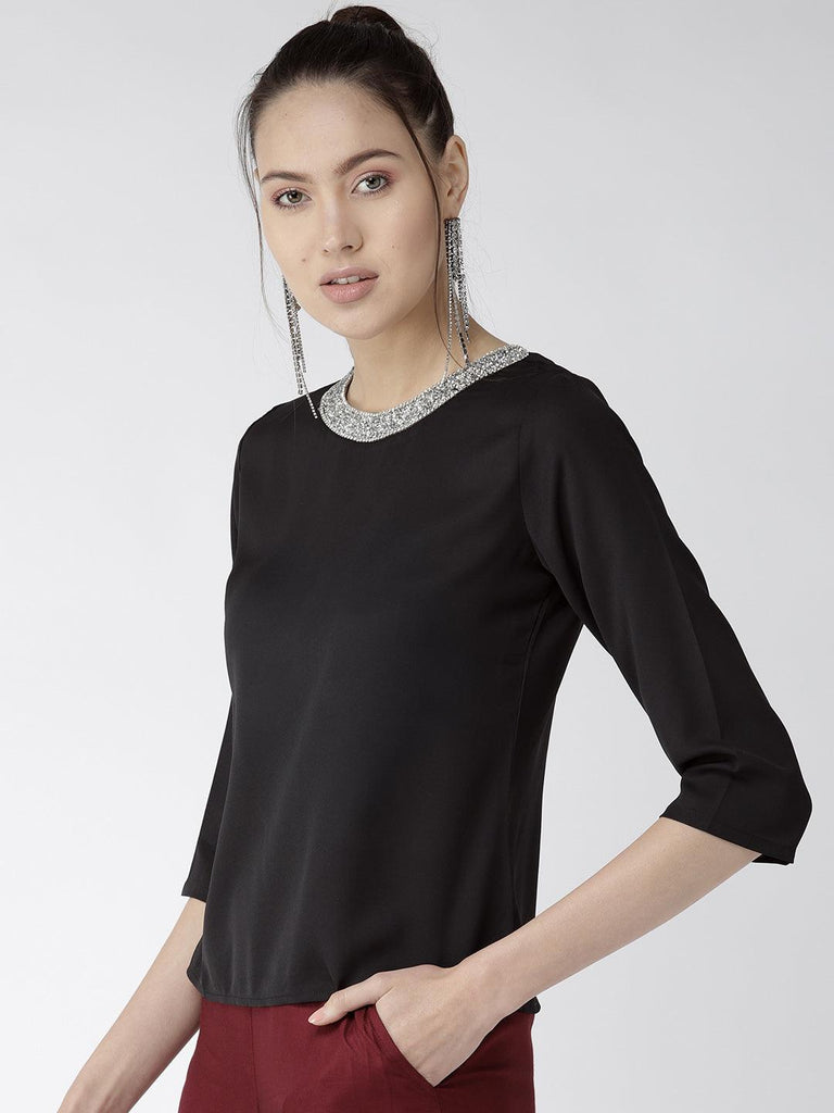 Women Black Solid Top-Tops-StyleQuotient