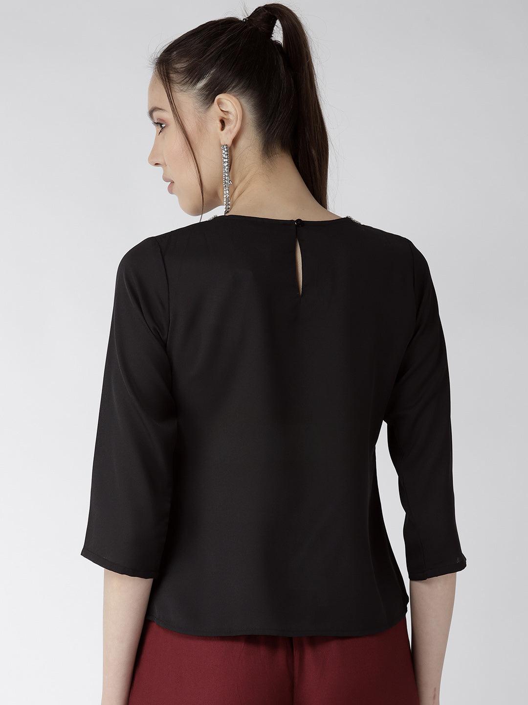 Women Black Solid Top-Tops-StyleQuotient