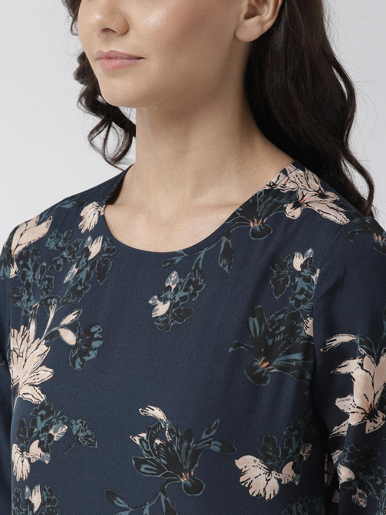 Women Navy Blue & Beige Printed Top-Tops-StyleQuotient