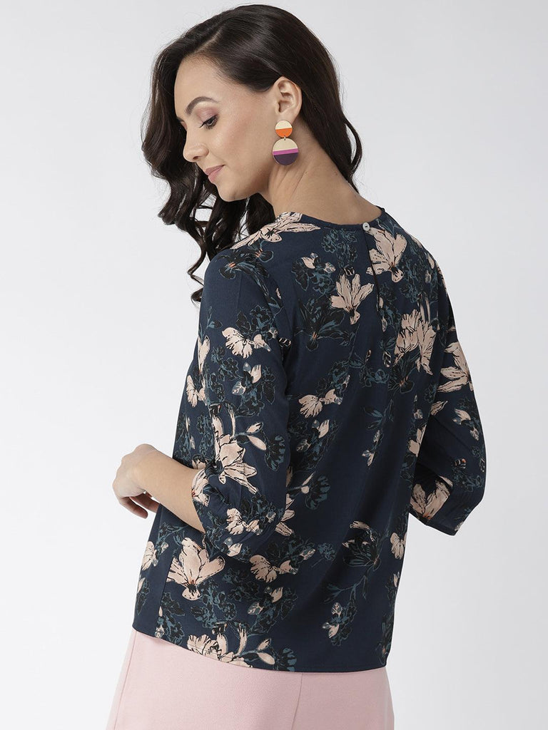 Women Navy Blue & Beige Printed Top-Tops-StyleQuotient