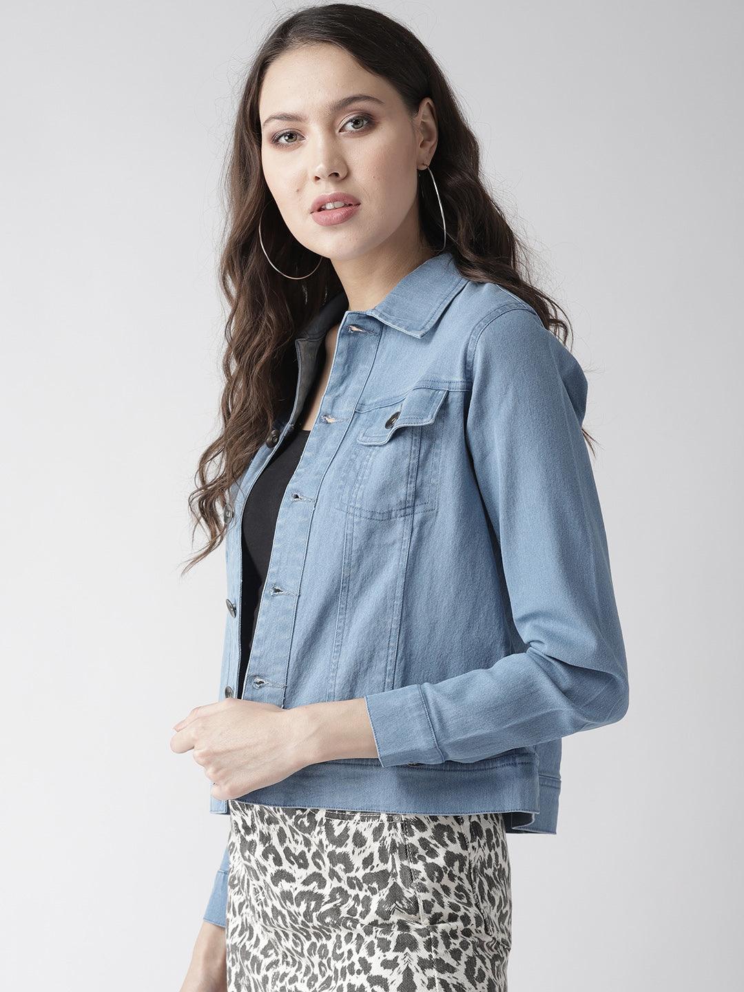 Style Quotient Women Light Wash Denim Smart Casual Jacket-Jackets-StyleQuotient