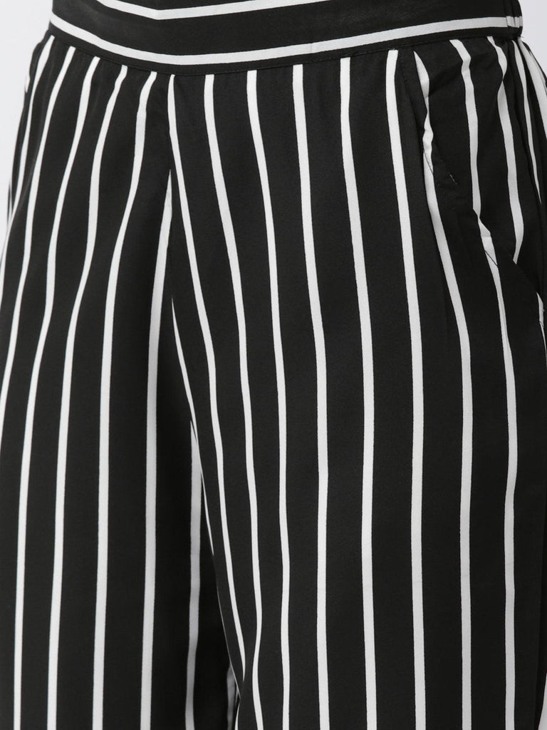 Women Off-White & Black Original Straight Fit Striped Parallel Trousers-Trousers-StyleQuotient