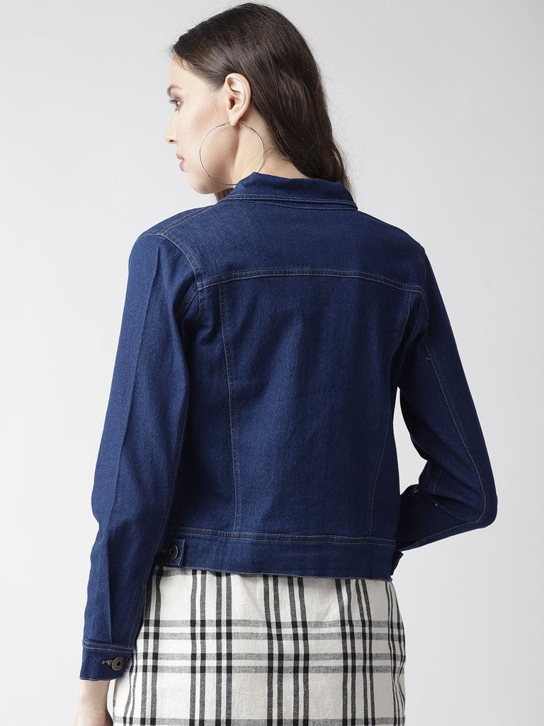 Women Blue Solid Denim Jacket-Jackets-StyleQuotient