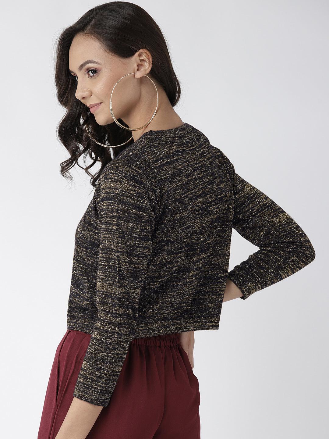 Style Quotient Women Black And Red Shimmered Smart Casual Crop Shrug-Shrug-StyleQuotient