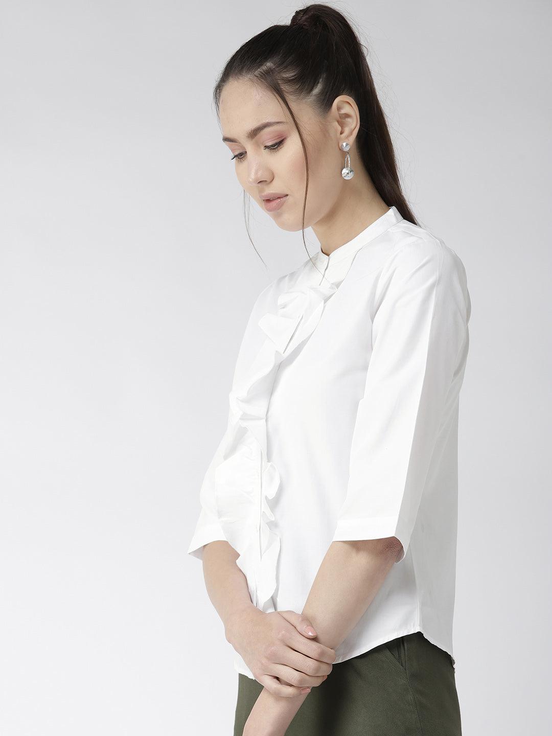 Women White Classic Regular Fit Solid Casual Shirt-Shirts-StyleQuotient