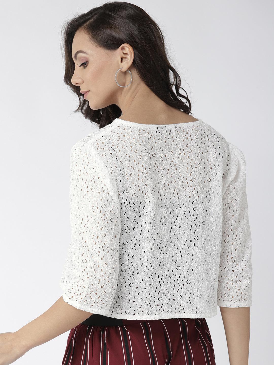 Style Quotient Women Off White Self Design Floral lace Regular Open Front Shrug-Shrug-StyleQuotient