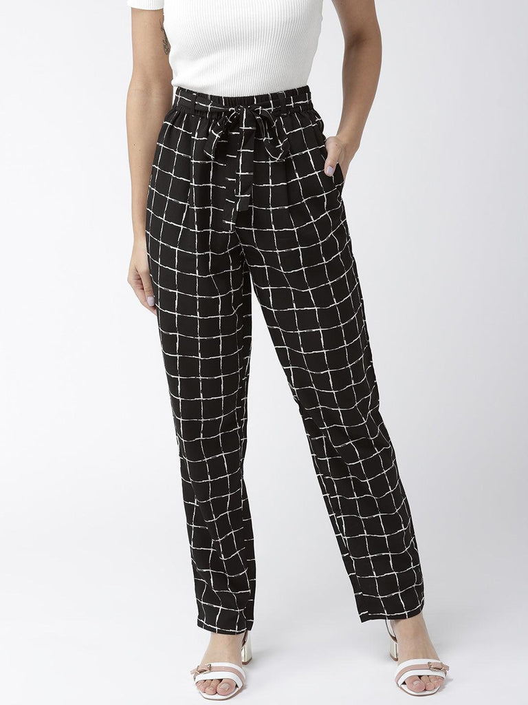 Women Blue & White Original Tapered Fit Striped Cropped Trousers-Trousers-StyleQuotient