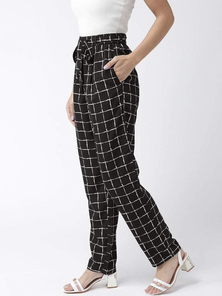 Women Blue & White Original Tapered Fit Striped Cropped Trousers-Trousers-StyleQuotient