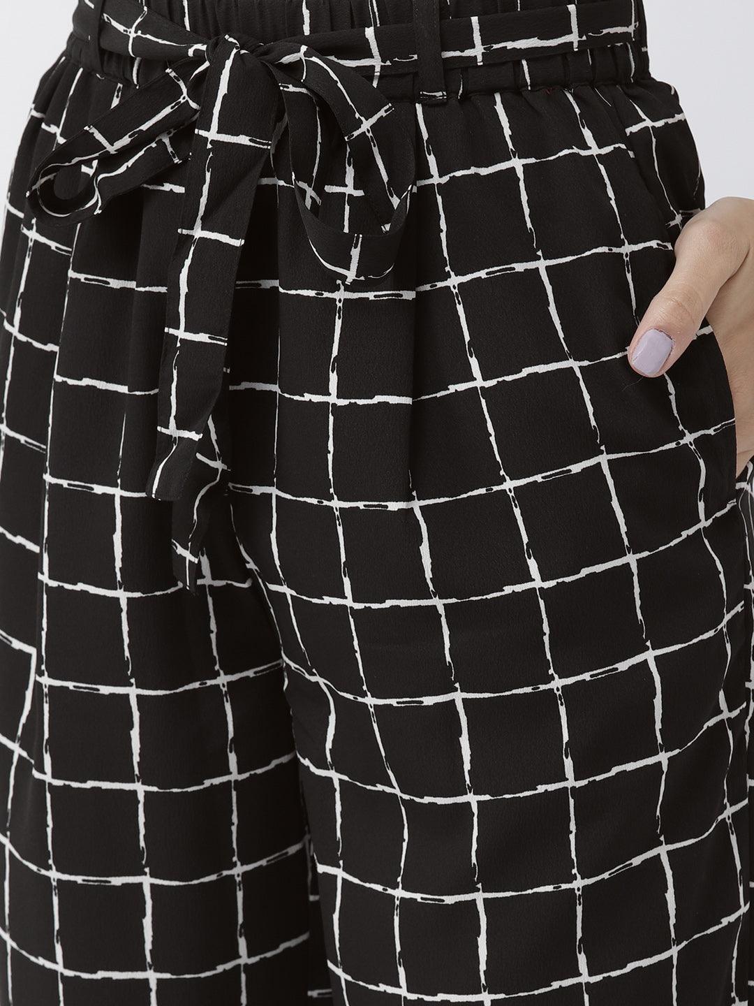 Women Blue & White Original Tapered Fit Striped Cropped Trousers-Trousers-StyleQuotient