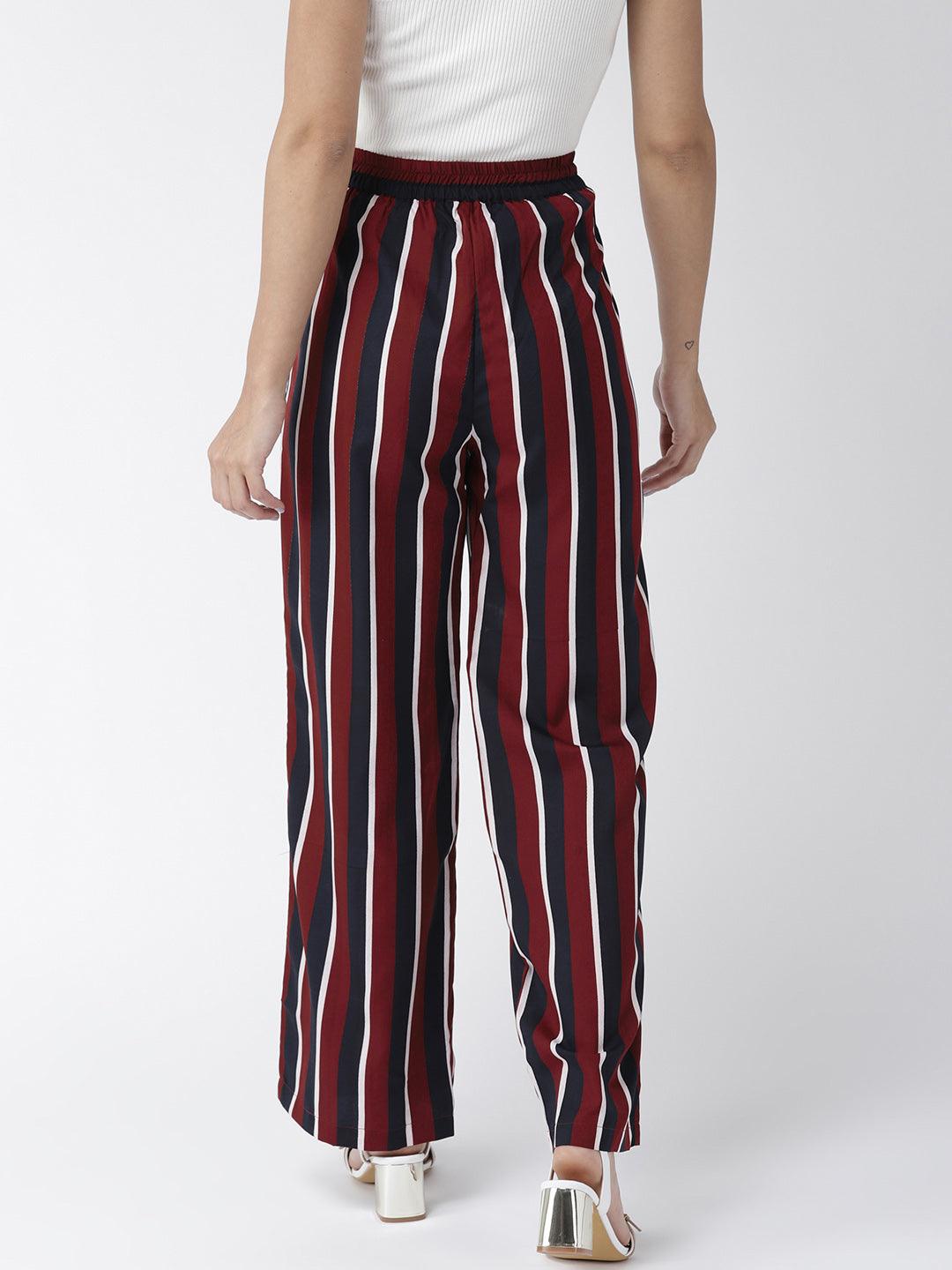 Women Off-White & Black Original Straight Fit Striped Parallel Trousers-Trousers-StyleQuotient