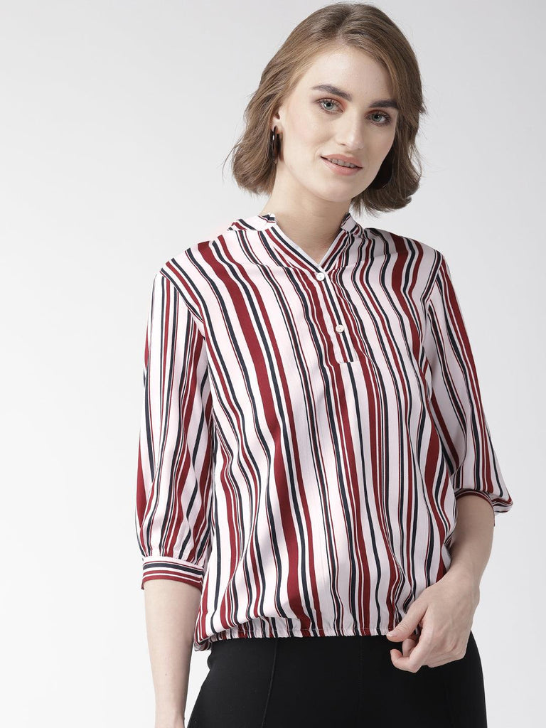 Women Striped Half Placket Shirt Style Top-Tops-StyleQuotient