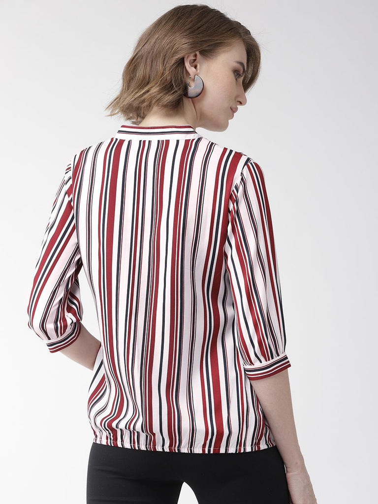 Women Striped Half Placket Shirt Style Top-Tops-StyleQuotient