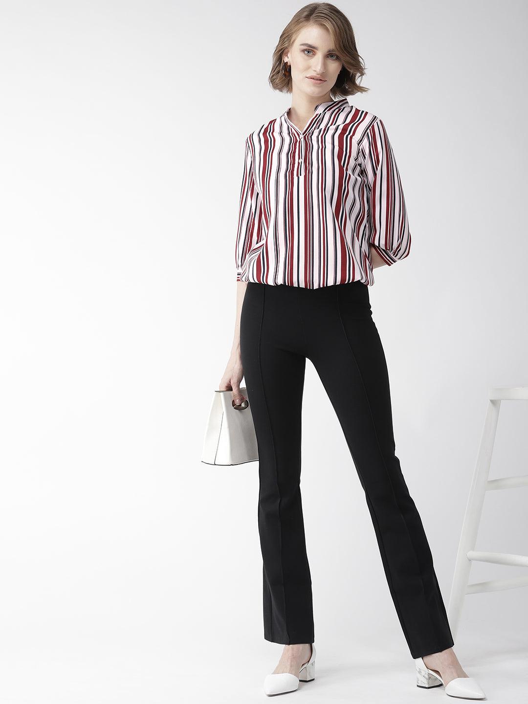 Women Striped Half Placket Shirt Style Top-Tops-StyleQuotient