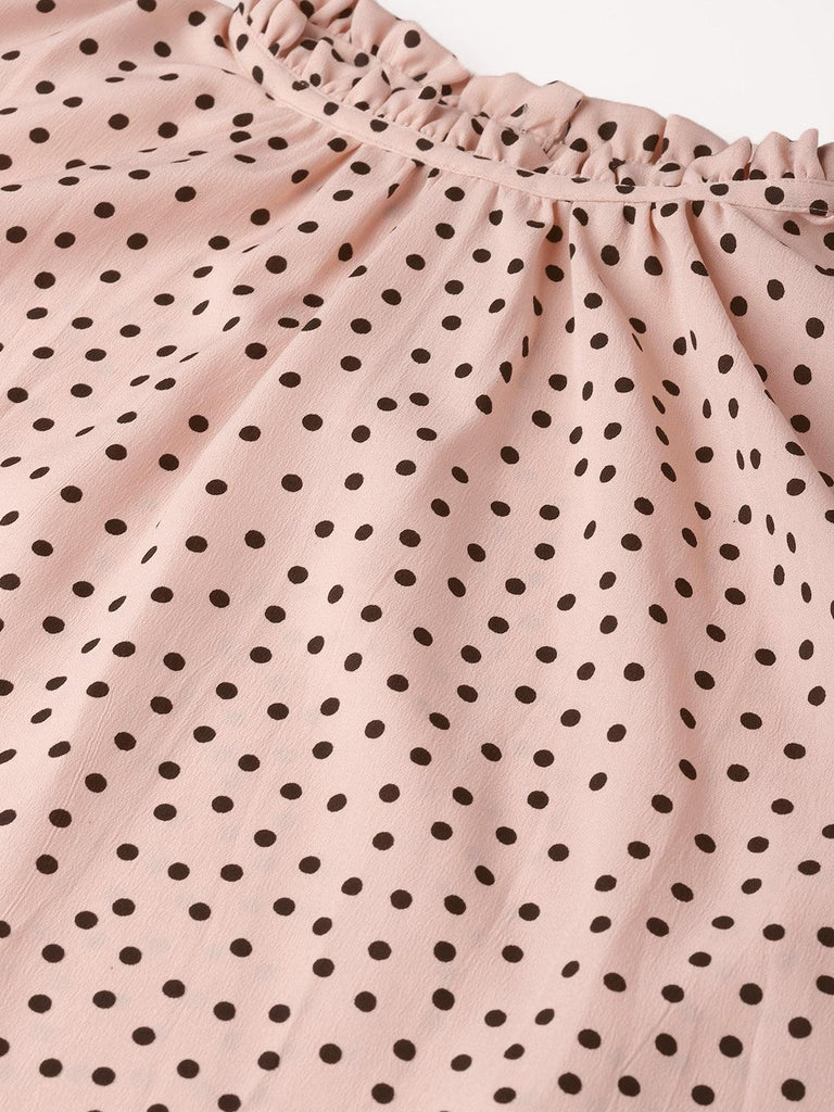 Women Peach-Coloured Polk Dot Print Top-Tops-StyleQuotient