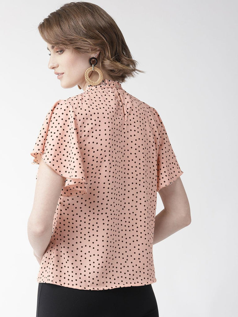 Women Peach-Coloured Polk Dot Print Top-Tops-StyleQuotient