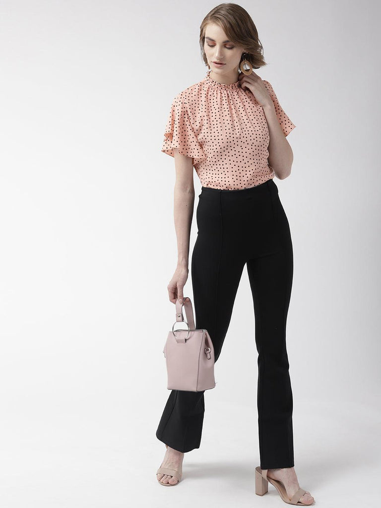 Women Peach-Coloured Polk Dot Print Top-Tops-StyleQuotient