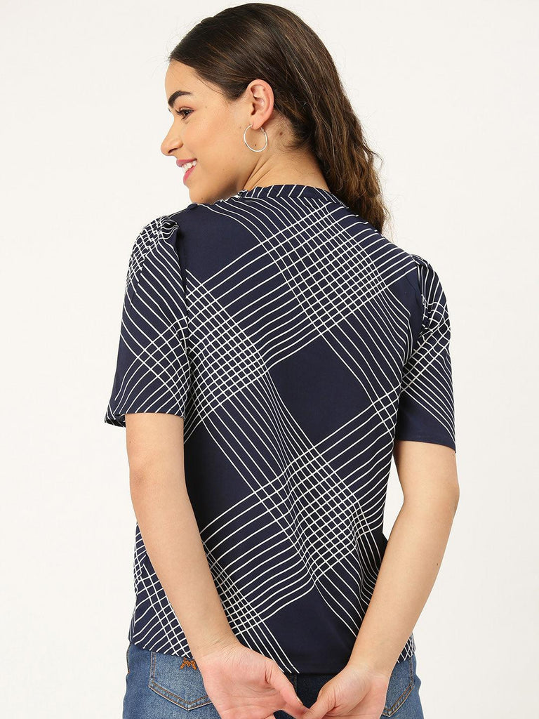 Women Navy & White Checked Top-Tops-StyleQuotient