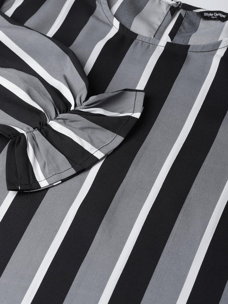 Women Grey & Black Striped Top-Tops-StyleQuotient