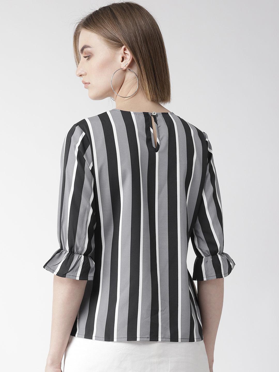 Women Grey & Black Striped Top-Tops-StyleQuotient