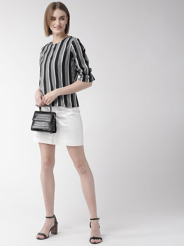 Women Grey & Black Striped Top-Tops-StyleQuotient