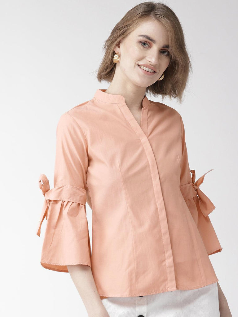 Women Peach-Coloured Classic Regular Fit Solid Casual Shirt-Shirts-StyleQuotient