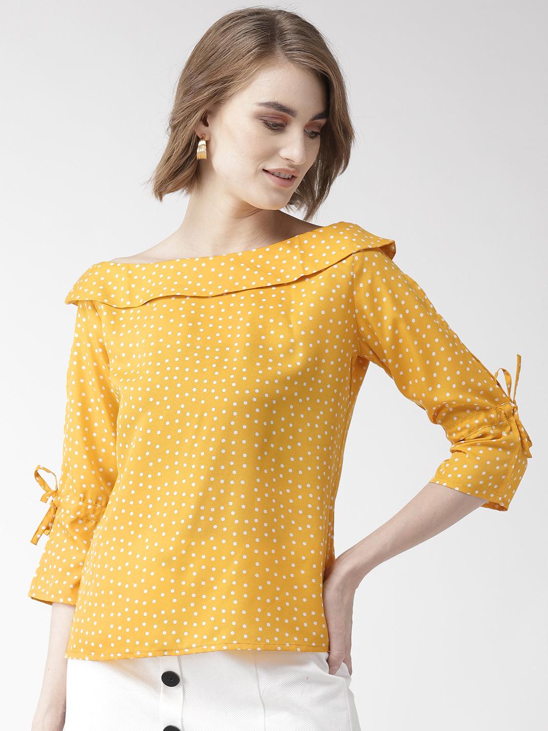 style quotient women polka printed polycrepe smart casual top-Tops-StyleQuotient