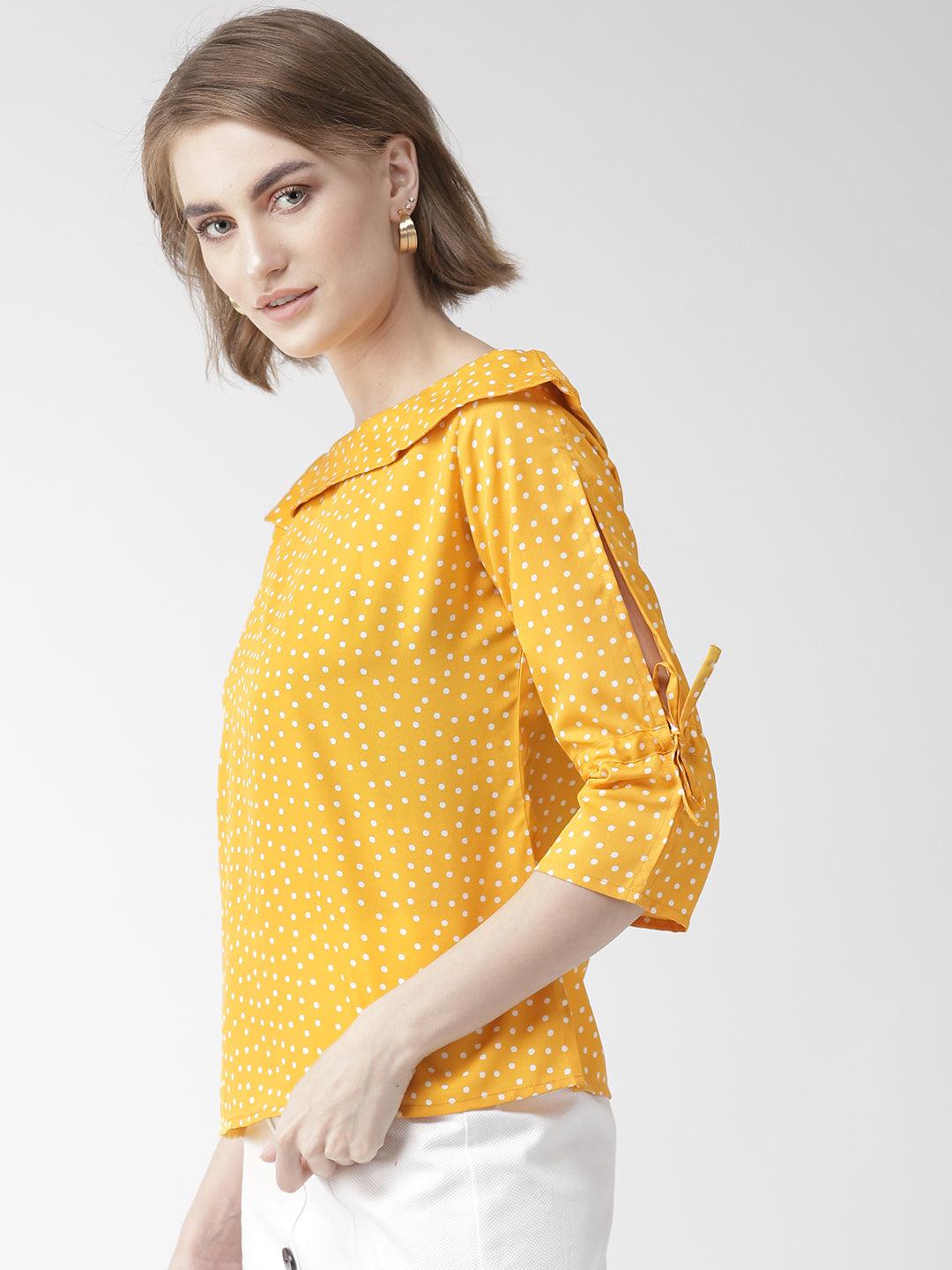 style quotient women polka printed polycrepe smart casual top-Tops-StyleQuotient