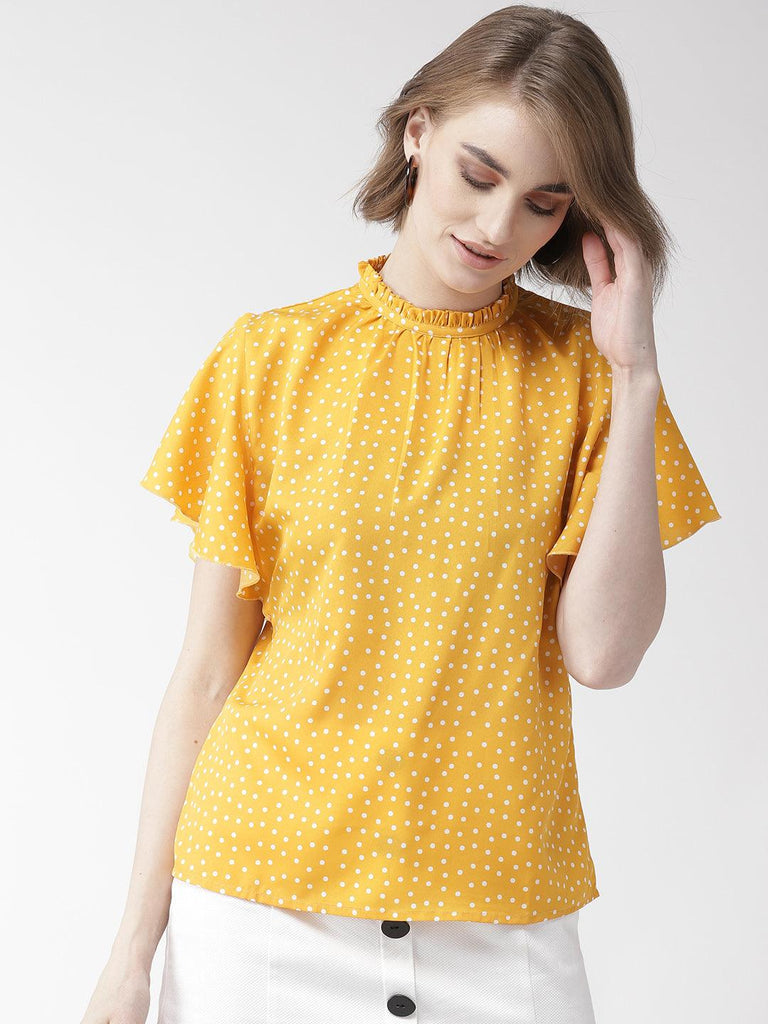 Women Peach-Coloured Polk Dot Print Top-Tops-StyleQuotient