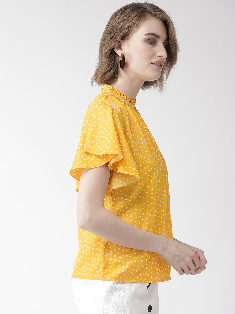 Women Peach-Coloured Polk Dot Print Top-Tops-StyleQuotient