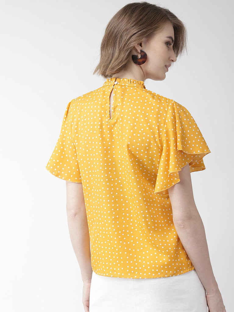 Women Peach-Coloured Polk Dot Print Top-Tops-StyleQuotient