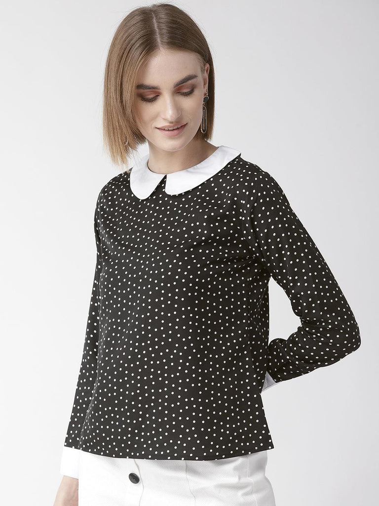 Women Black & White Polka Dot Print Top-Tops-StyleQuotient