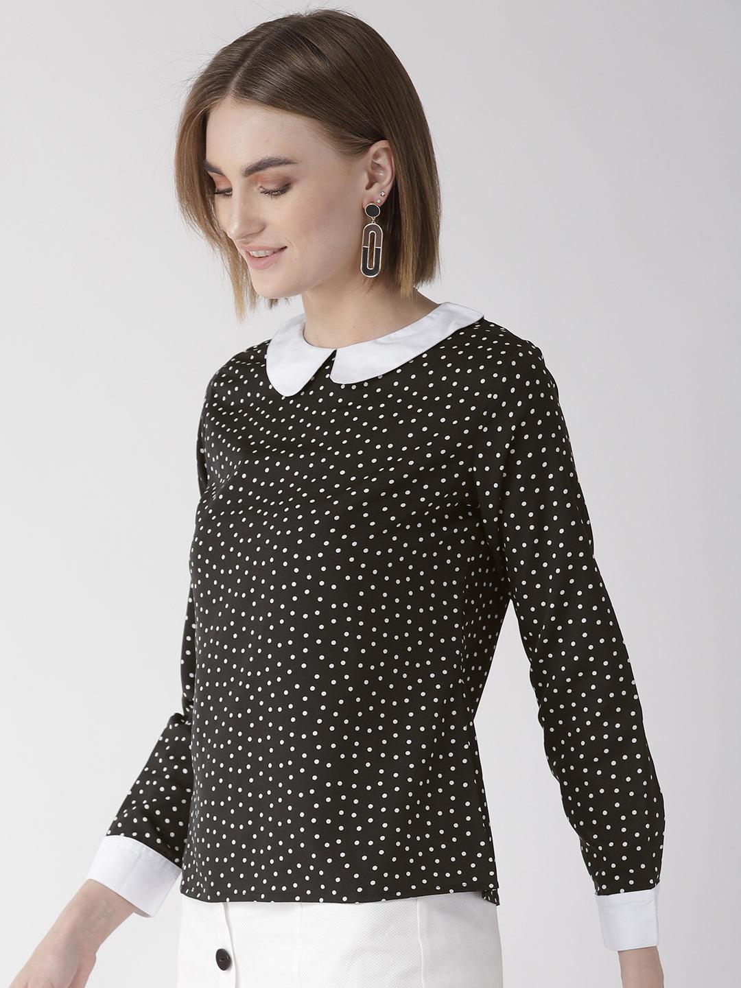 Women Black & White Polka Dot Print Top-Tops-StyleQuotient