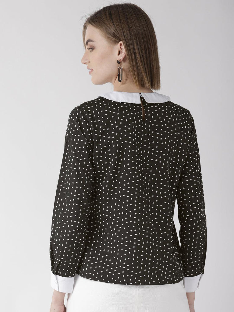 Women Black & White Polka Dot Print Top-Tops-StyleQuotient