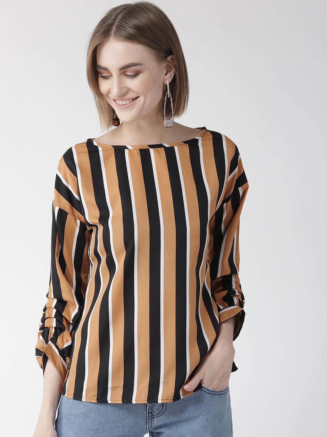 Women Grey & Black Striped Top-Tops-StyleQuotient