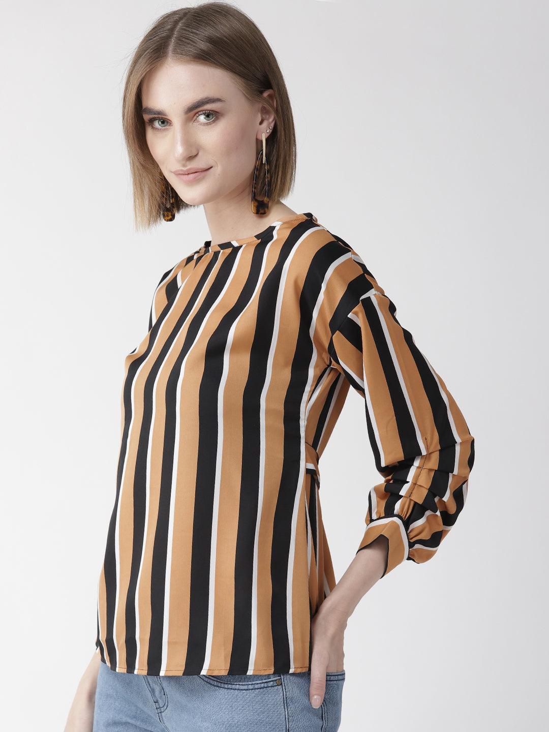 Women Grey & Black Striped Top-Tops-StyleQuotient