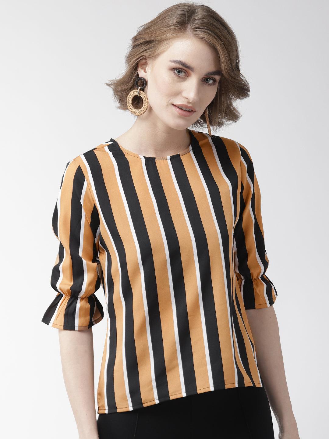 Women Grey & Black Striped Top-Tops-StyleQuotient