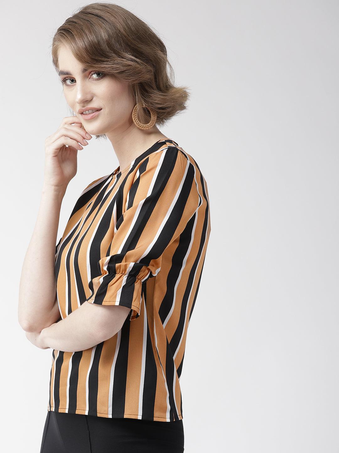 Women Grey & Black Striped Top-Tops-StyleQuotient