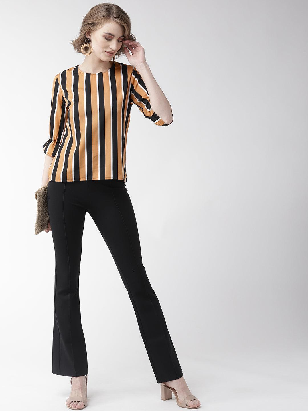 Women Grey & Black Striped Top-Tops-StyleQuotient