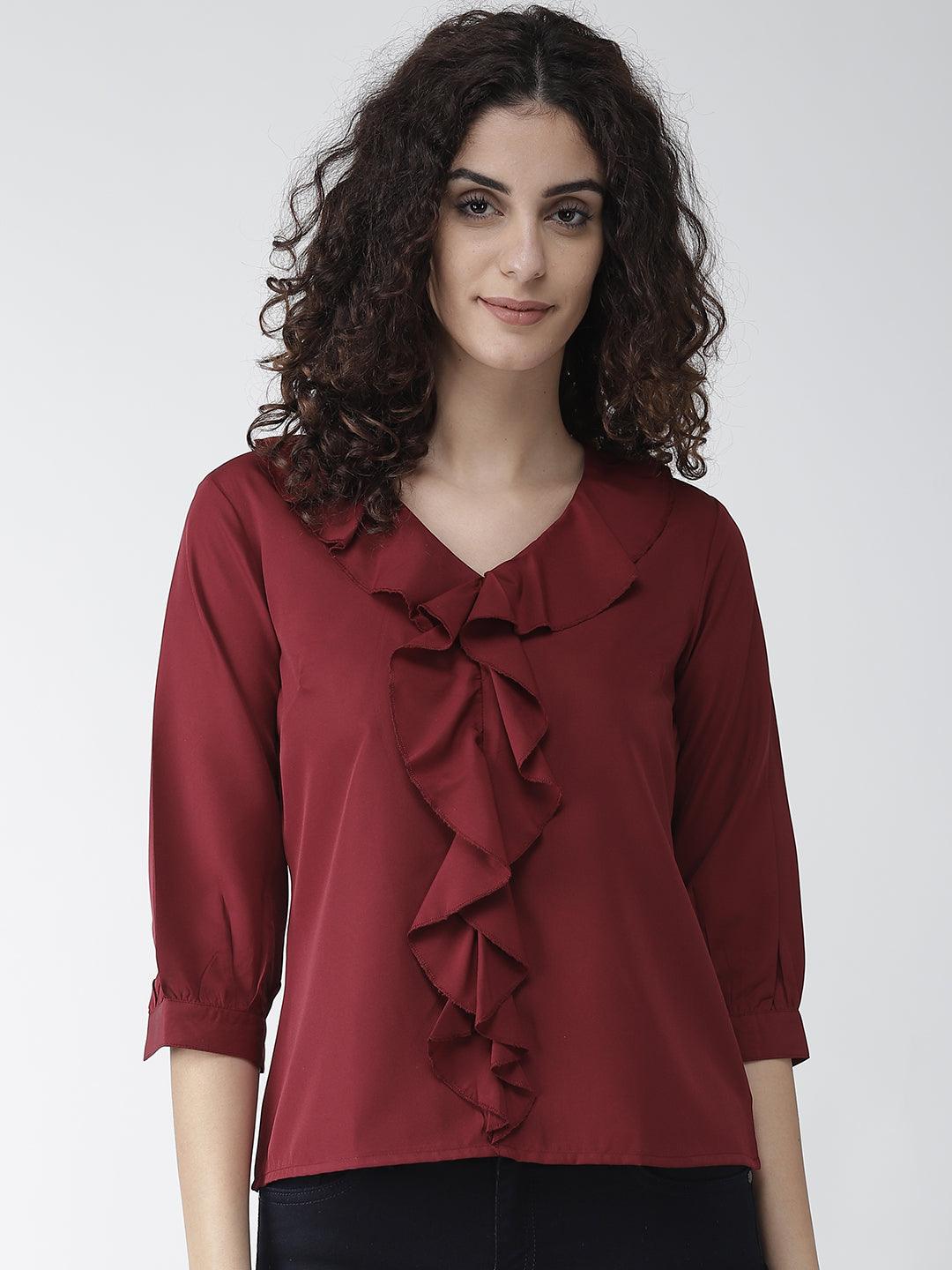 Women Maroon Solid Top-Tops-StyleQuotient