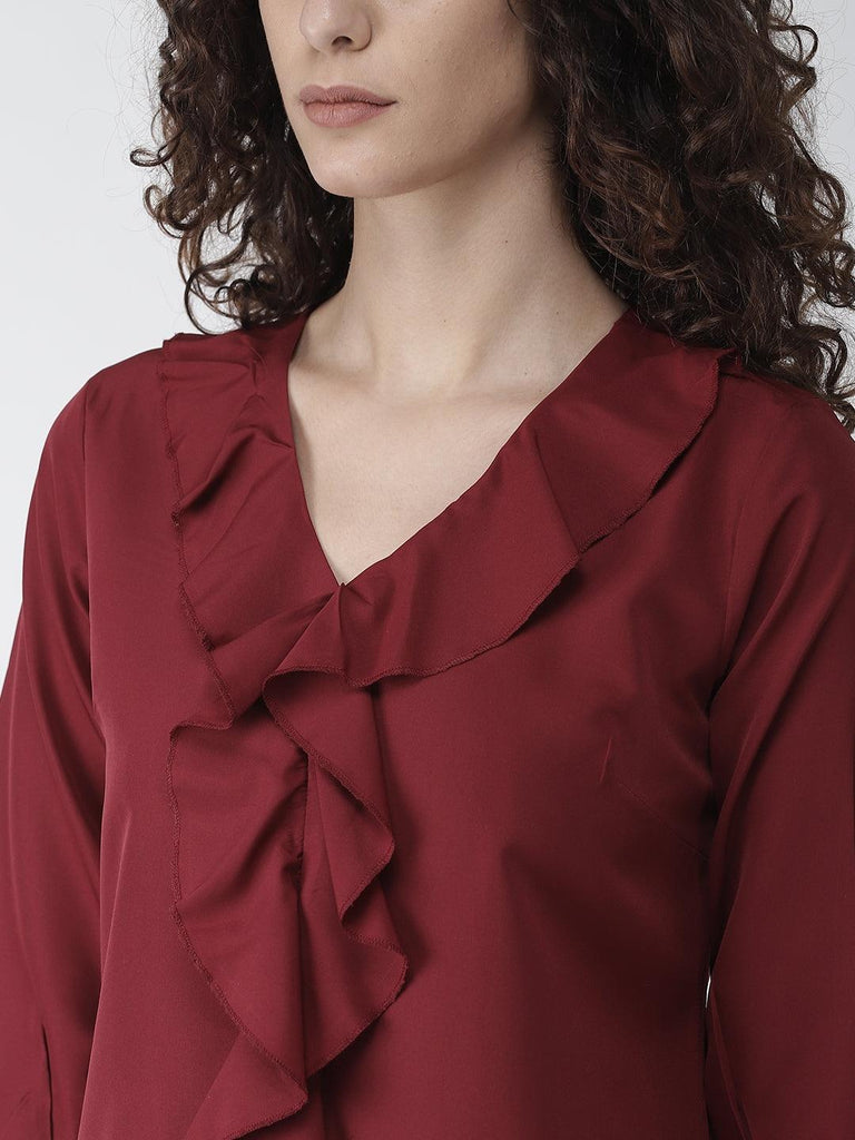 Women Maroon Solid Top-Tops-StyleQuotient