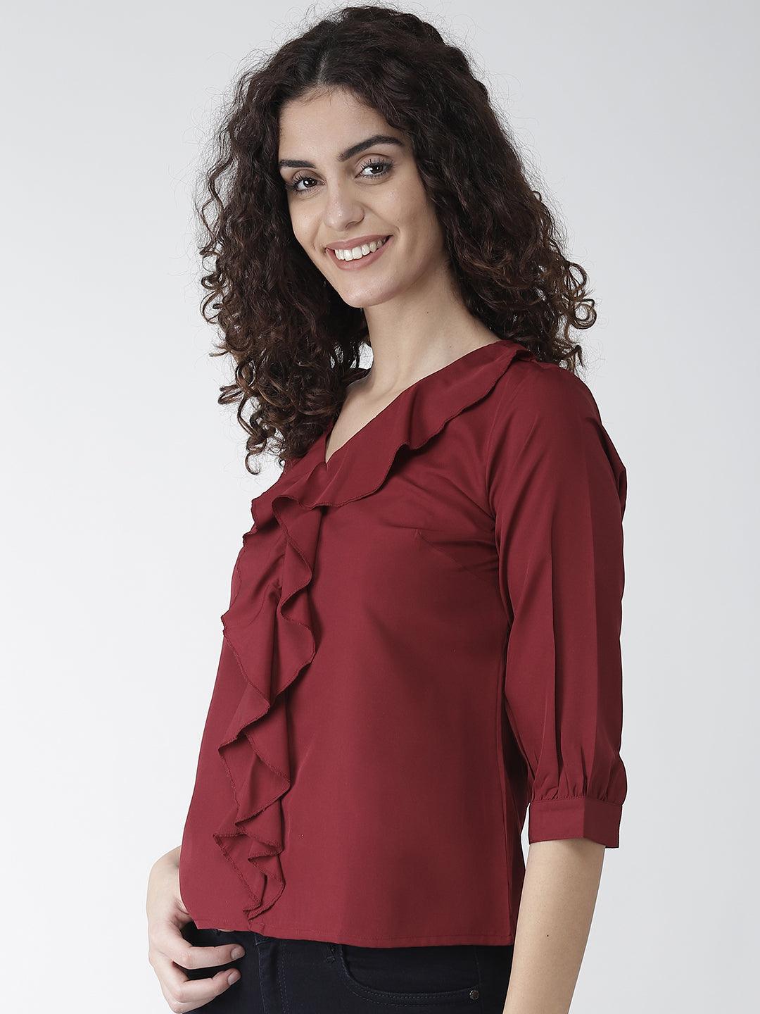 Women Maroon Solid Top-Tops-StyleQuotient